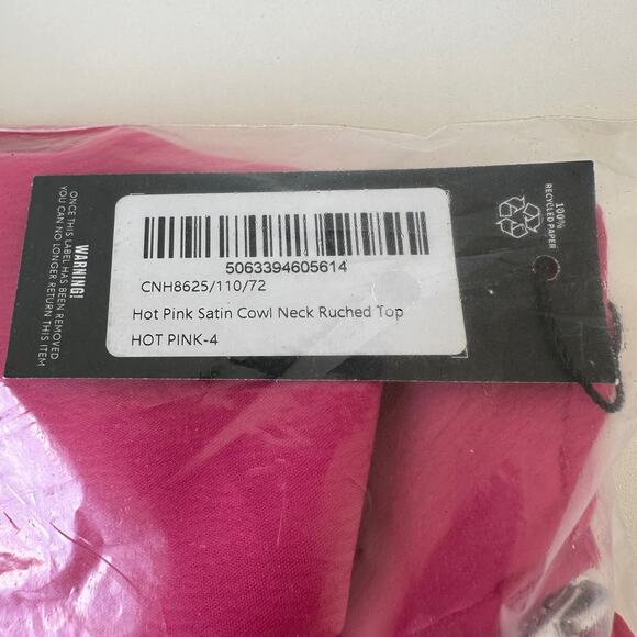 NWT PrettyLittleThing Hot Pink Satin Cowl Neck Ruched Top Size 4 - Picture 6 of 11
